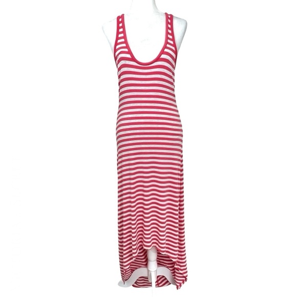 Victoria’s Secret Maxi Dress Hi-l Lo Racer Back Striped Coral Pink Gray Medium M - Picture 1 of 17